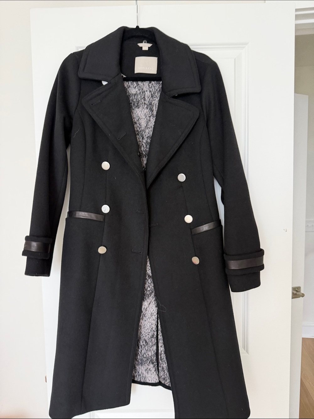 Soia & Kyo Black Double-Breasted Wool-Blend Coat